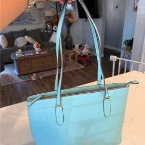 Nanette Lepore Mint Blue Leather Tote